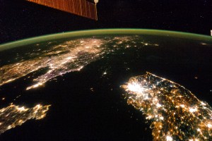 NASA image taken by the Expedition 38 crew aboard the ISS shows night view of the Korean Peninsula